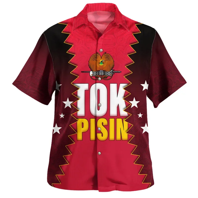 New 3D Printed Shirt with Papua Badge Pattern, Short Shirt, Cool Vintage Clothes Top