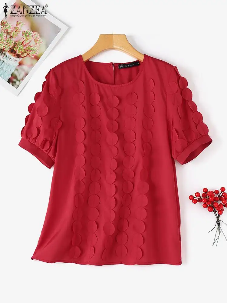 ZANZEA Women Ruffle Basic Blouse Summer Holiday Ruffle Stitching Blusas Fashion 3/4 Sleeve O-Neck Tunic Vintage Casual Loose Top