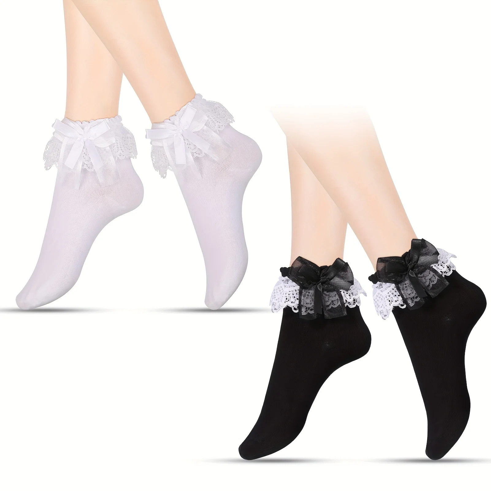 1 Pairs Women's Ruffle Socks, Black White Fairy Lace Trim Ruffled Ankle Ballet Frilly Socks for Women Girls