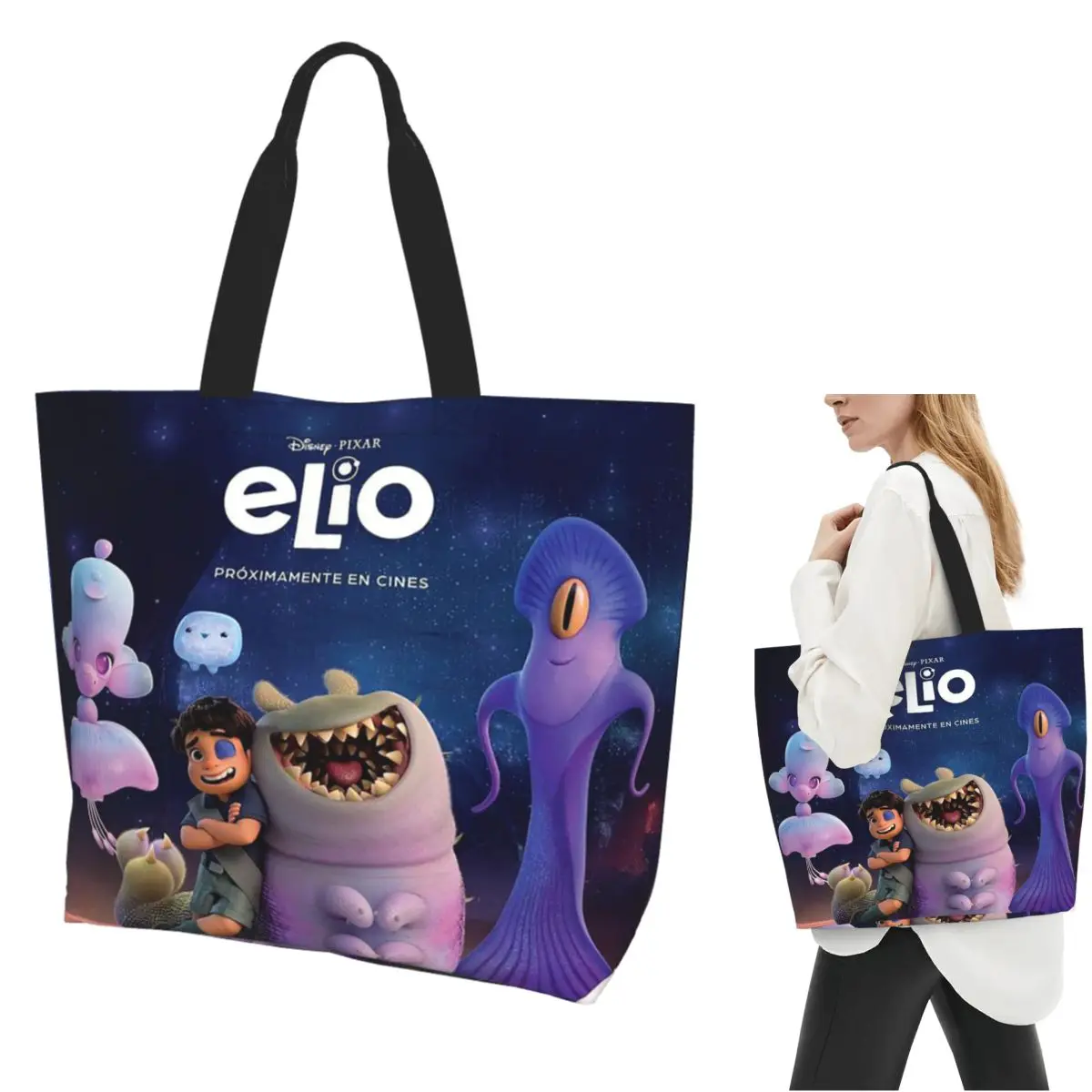 

Cartoon ELIO Shopping Tote Bag Canvas Large Capacity Shoulder Bags Shopper Grocery Handbag for Women