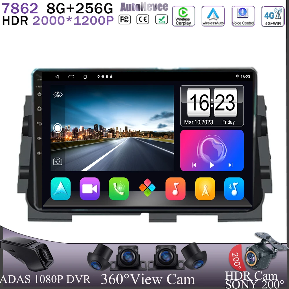 

7862 Android 13 For NISSAN MICRA KICKS 2017 - 2019 Car Radio Stereo Multimedia Player GPS Navigation QLED Wireless Carplay 2din