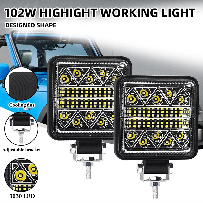 

102W Work Light Headlight Led Bar LED Lightbar Spotlight Offroad LED 3030 LED 34SMD for Tractor Truck Driving Fog Lamp 2 pcs