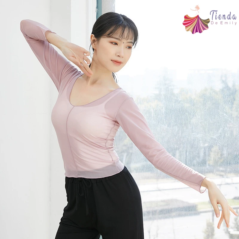 

Топ для классических танцев Rhyme для женщин, Просвечивающая Женская одежда для тренировок, сари для йоги, балетные базовые облегающие Топы