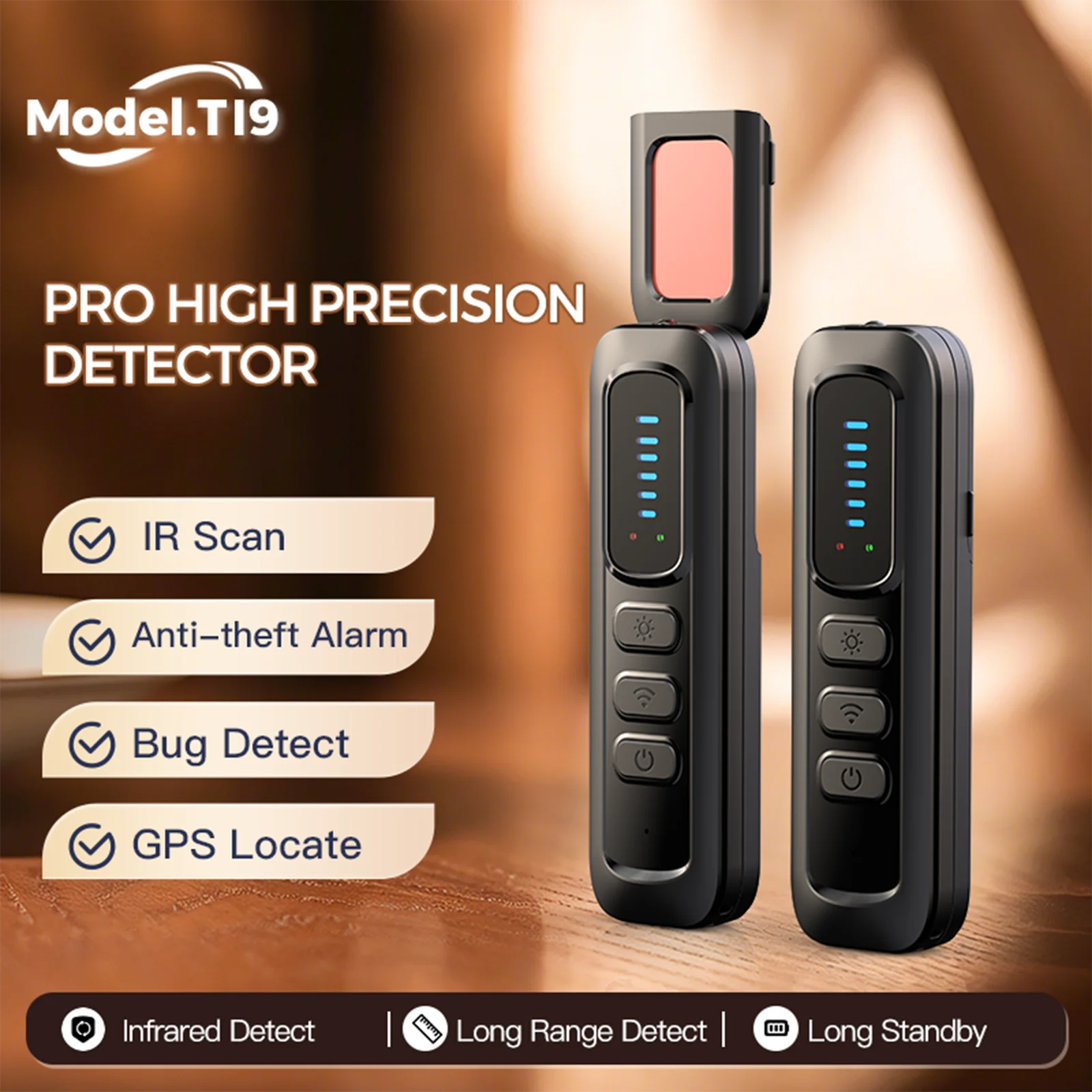 Covert Camera Finder RF Bug Detector Infrared Lens Scanner GPS Tracker Detector 5-Level Adjustable Sensitivity