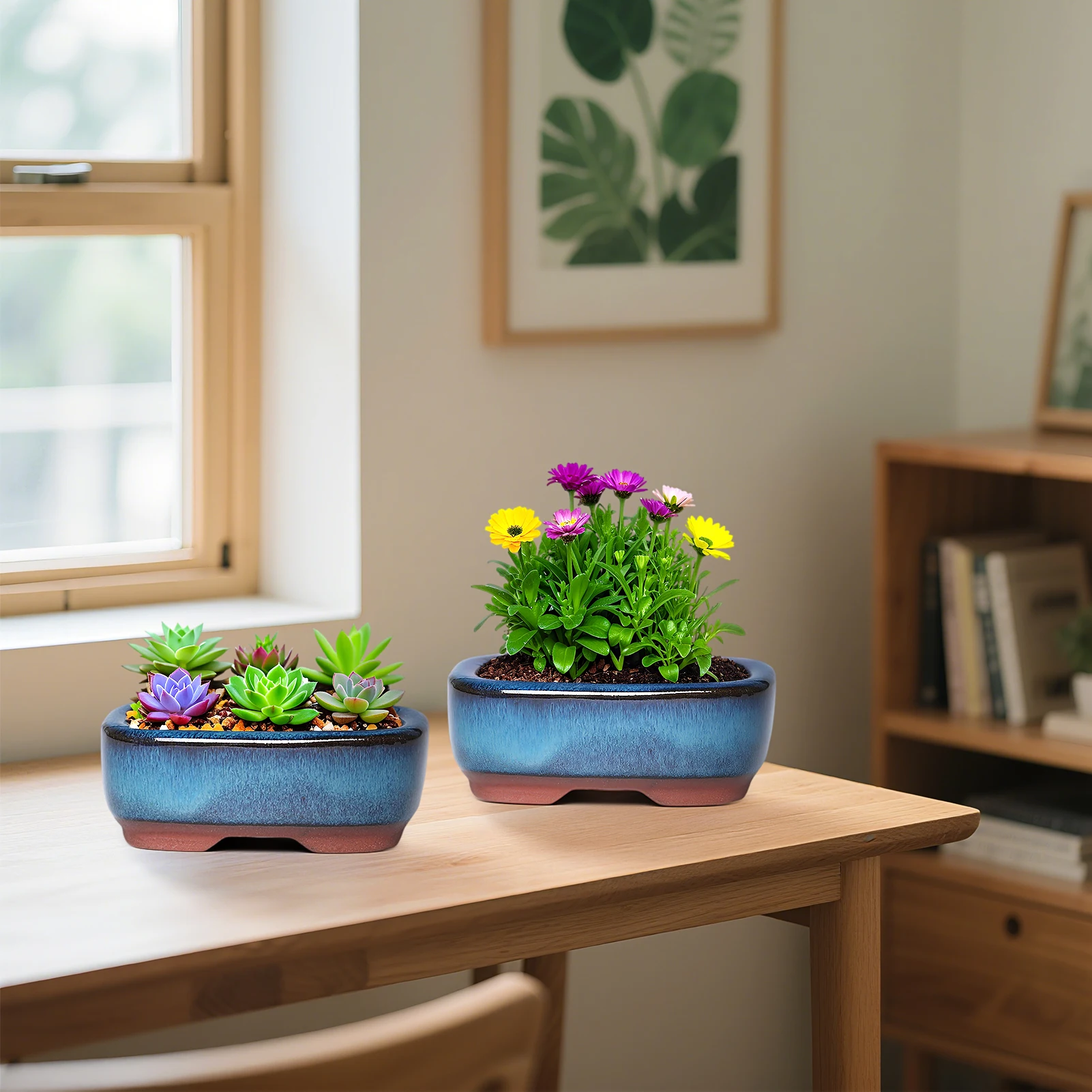 أصيص زهور من الطين الأرجواني مستطيل الشكل للشتلات نباتات العصارة مع فتحة تصريف 8.5*3.1 سنتيمتر