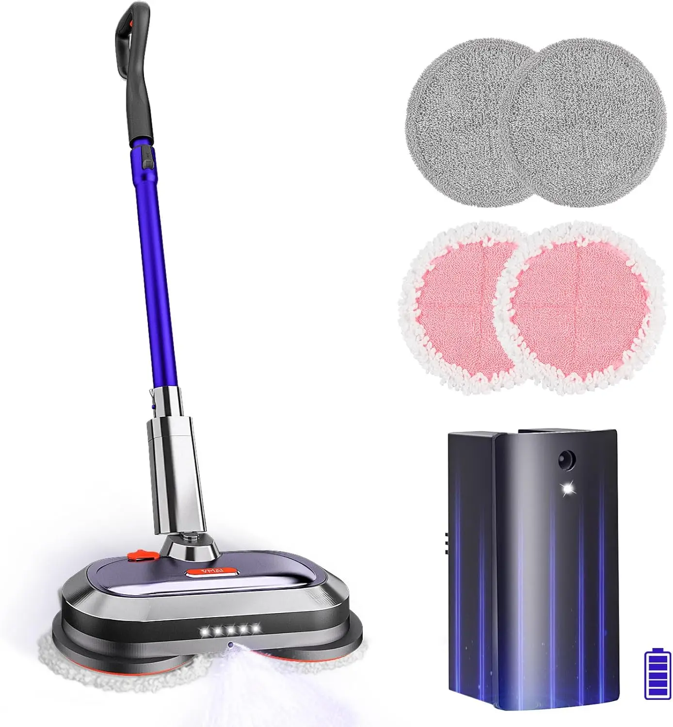 Cordless Electric Mop, with Detachable Battery & 300ml Water Tank, Spin Mop with LED Headlight and Sprayer