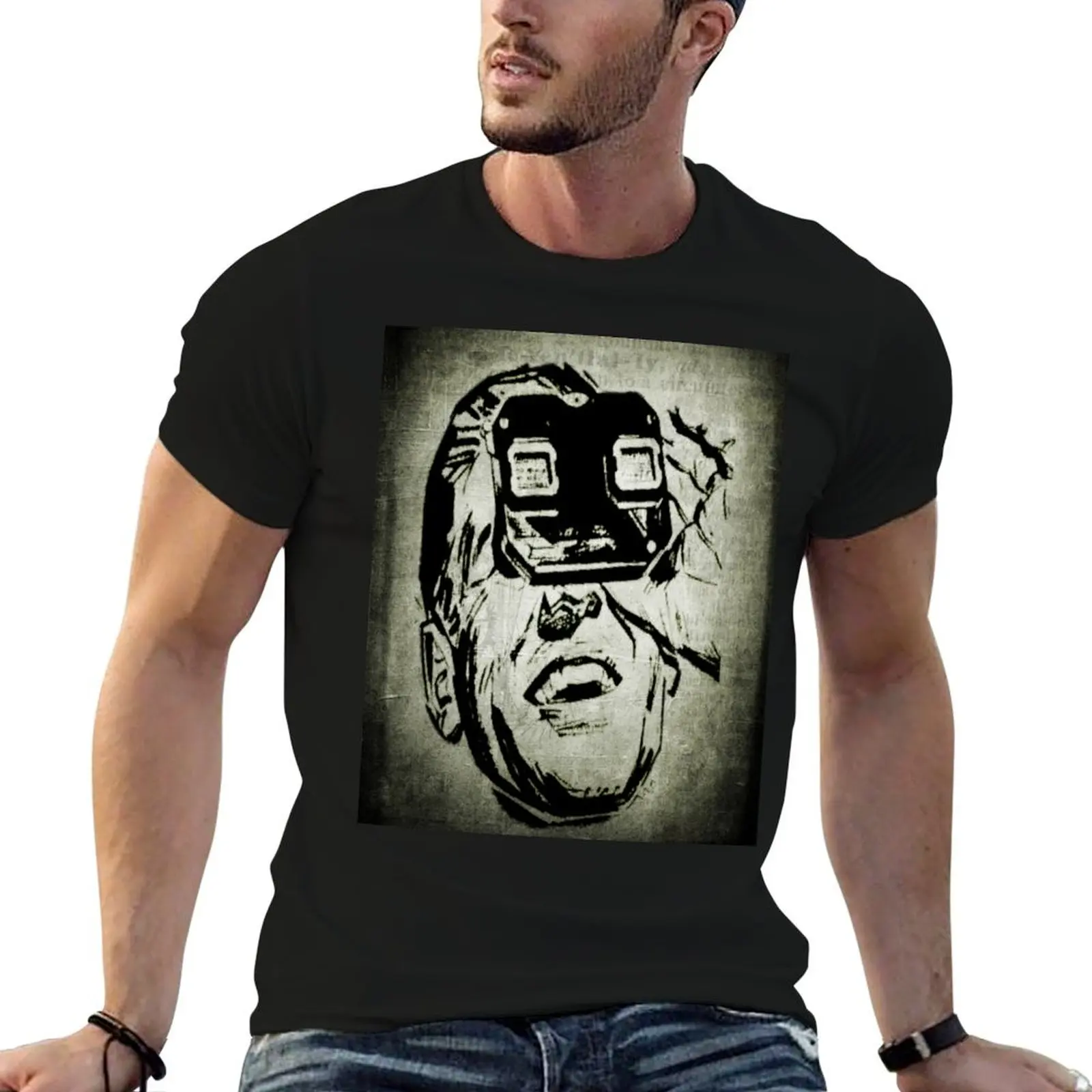 Camiseta Vintage Man with Viewmaster, camisetas para hombre, camiseta de algodón para hombre, camiseta de anime de alta calidad, camiseta