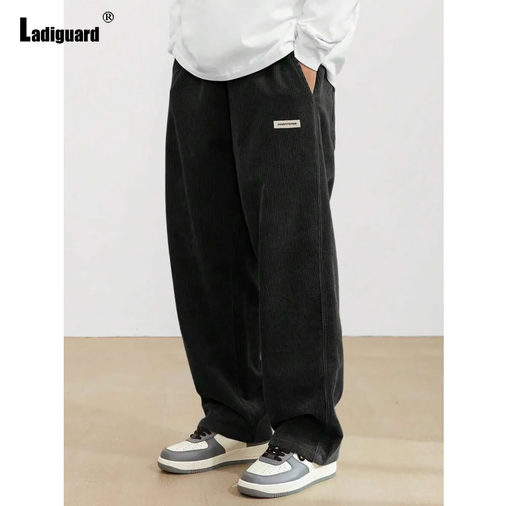 2025 Europe Style Fashion Basic Corduroy Pants Men's Full-Length Trousers Plus Size Mens Stand Pocket Casual Straight Pants New