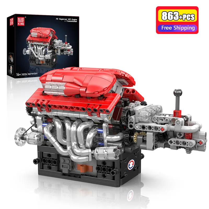 

863Pcs Technical Motorized V12 Engine Model Building Blocks MOC Sports Car Engine Assembly Bricks Kit Toy for Adults