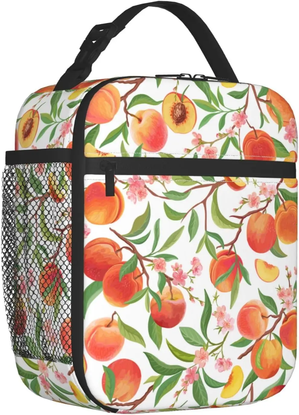 Pfirsichfarbene Lunchbox für Erwachsene, Kinder, Damen, Herren, Obst, Lunchtasche, Kühltasche, wiederverwendbar, isoliert, Lunchtasche, Behälter, Geschenke