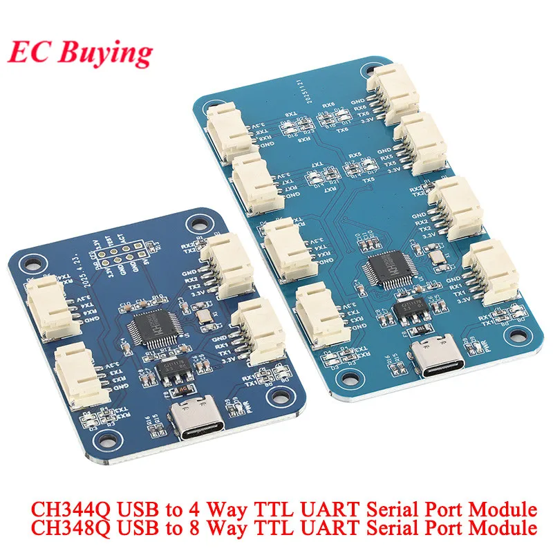 USB to 4 Channel TTL USB to 8 Way TTL UART Serial Port Expansion Module CH344Q CH348Q Chip Conversion Board Type-C Interface 5V