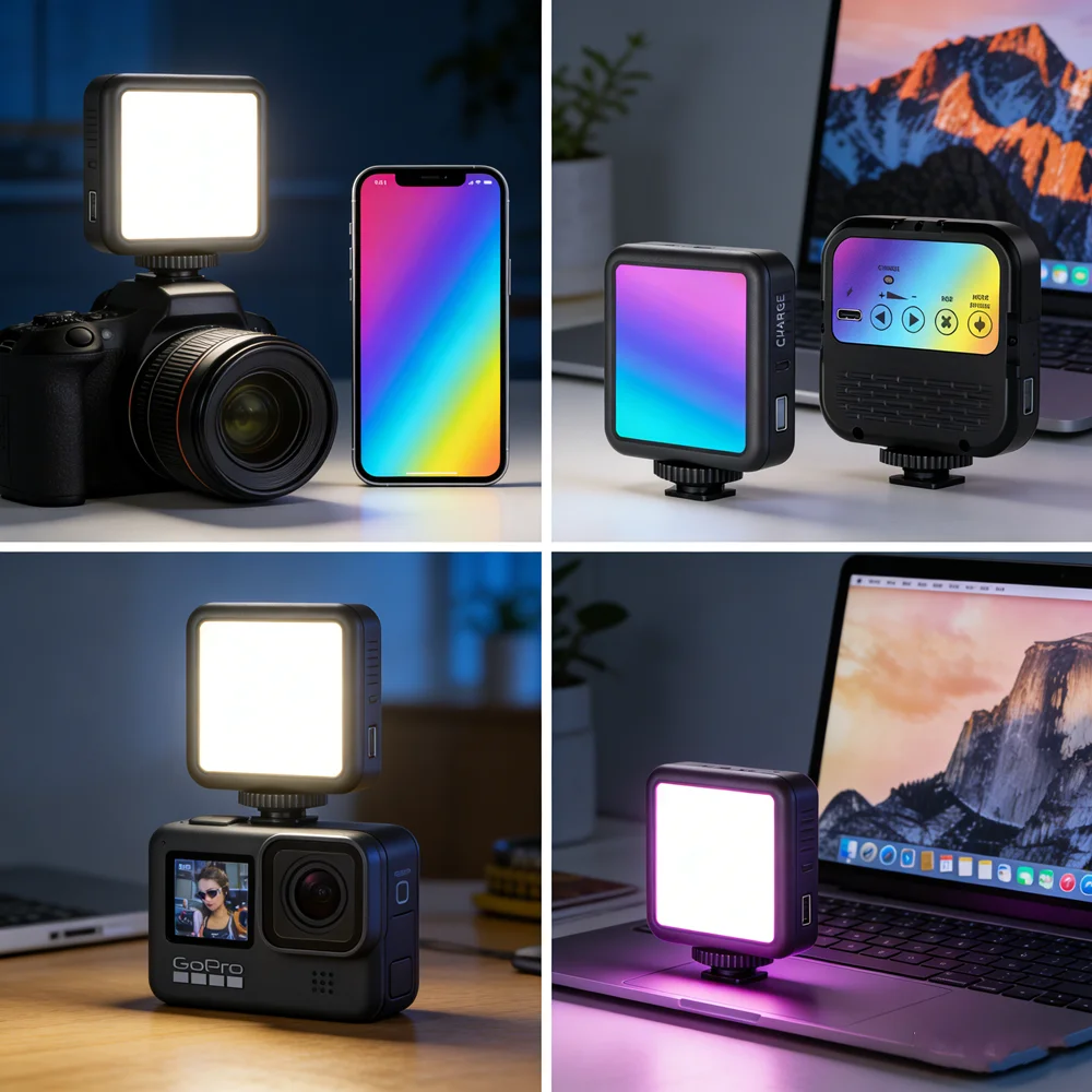 

Новая портативная RGB-лампа для камеры, смартфона, GoPro, ноутбука, с регулируемой яркостью, карманная RGB-подсветка, мини-светодиодный светильник для видео.