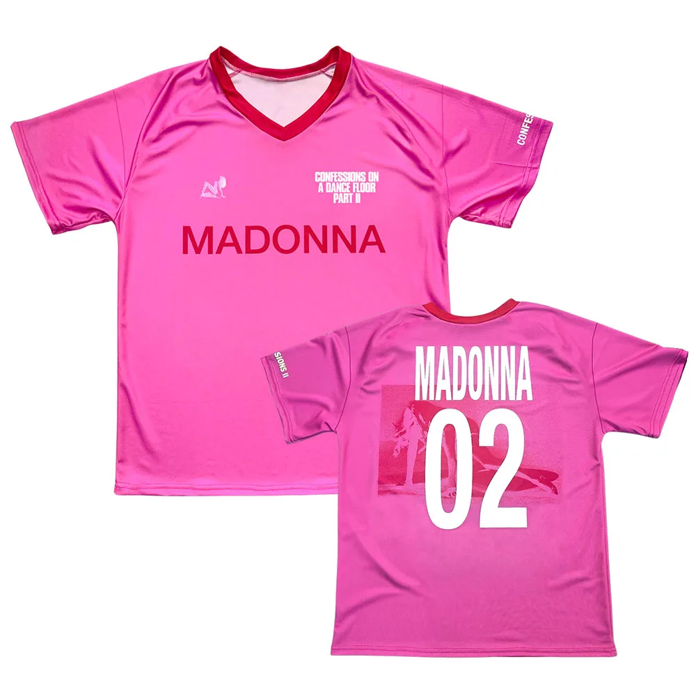 Pink MADONNAA CONFESSIONS II JERSEY V-neck Short Sleeve Loose Men Women T-shirt Summer Streetwear 3D Printed Sports Shirt Y2k