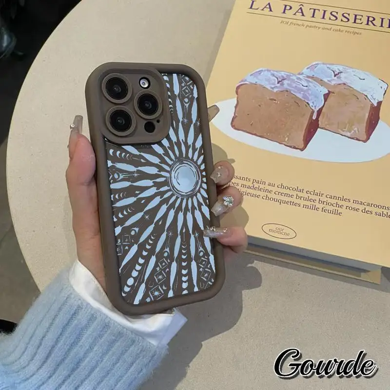 

Gourde Retro Blue Sun Totem Pattern Soft Silicone Phone Case for Iphone 16 15 14 12 13 Pro Max X Xs Xr Xs Matte Shockproof Cover