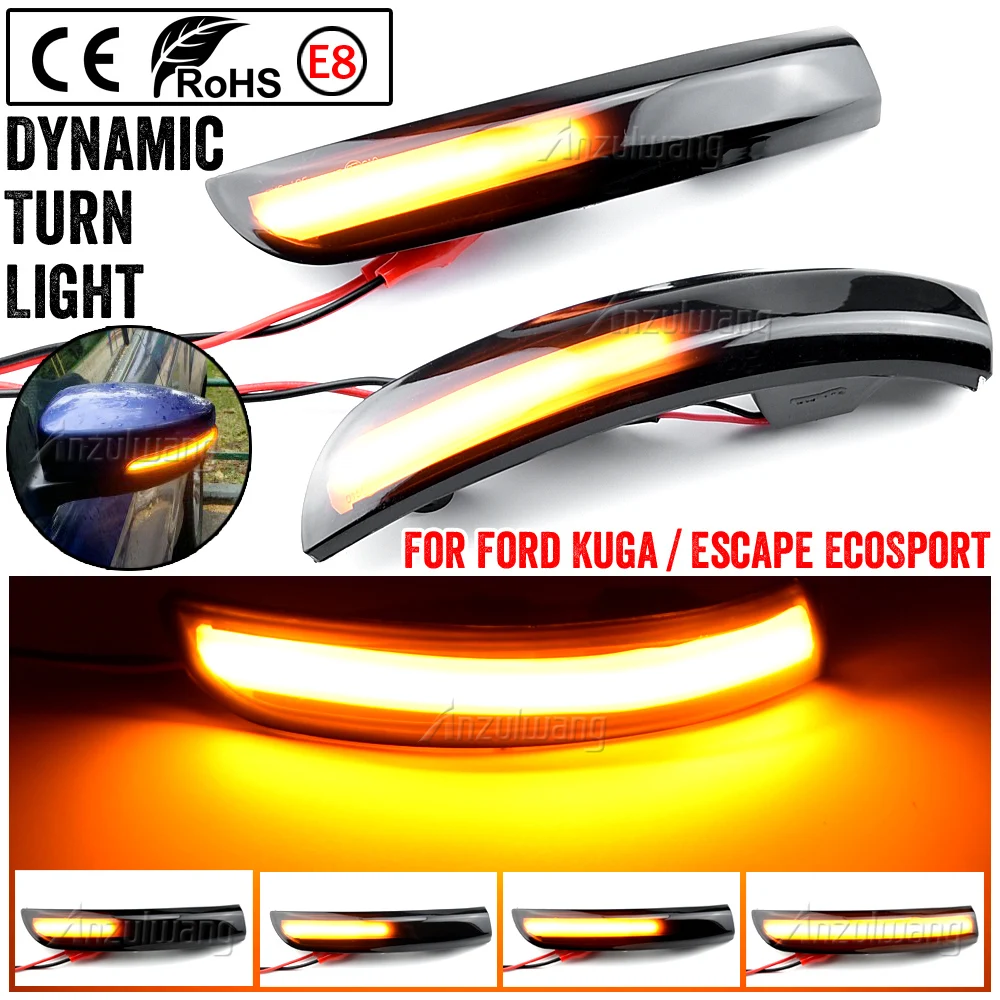 2pcs Dynamic Blinker Led Turn Signal Lights Smoked Flowing Rear View Mirror Lights Indicator For Ford Kuga Ecosport 2013-2018