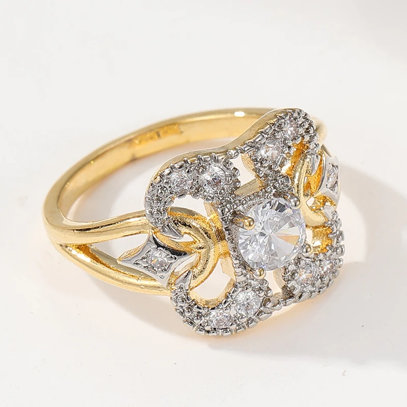 Wunderschöner eingelegter weißer CZ-Damenring, trendiger zweifarbiger geometrischer Hohlring für den täglichen Gebrauch, Party-Schmuck, Jubiläumsgeschenk – Detail 4