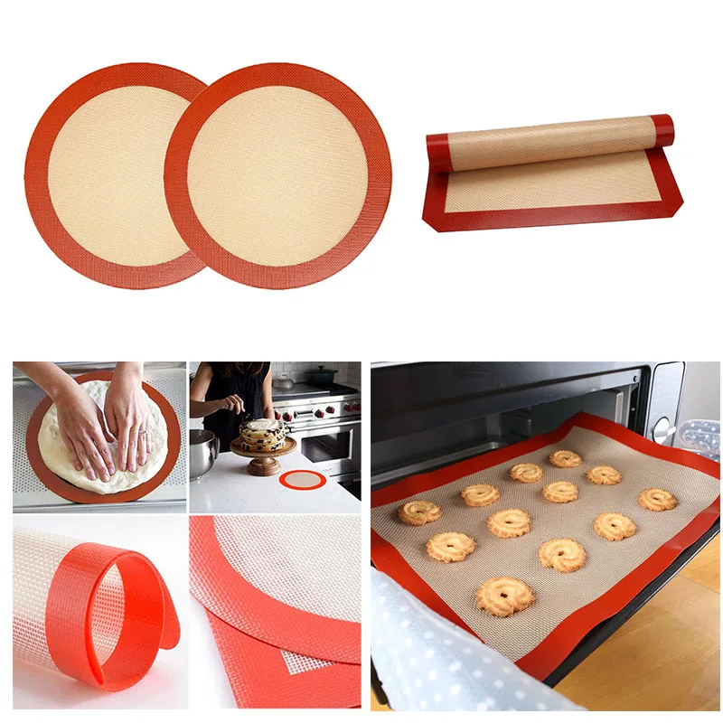 Reusable Silicone Baking Mat Non Stick Heat Resistant Round and Rectangular Pastry Mats for Kneading Rolling and Baking Cookies