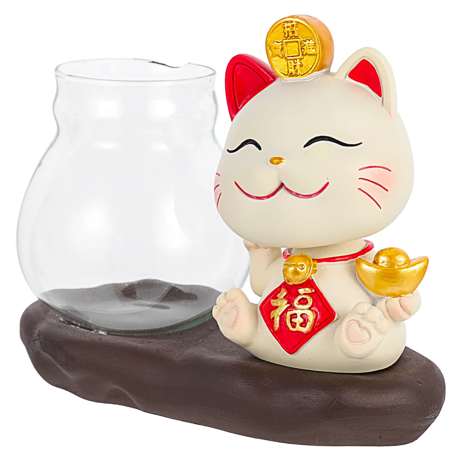 

Luck Cat Resin Hydroponic Vase Creative Glass Flower Vase Desktop Office Decoration Natural Fresh Table Decoration
