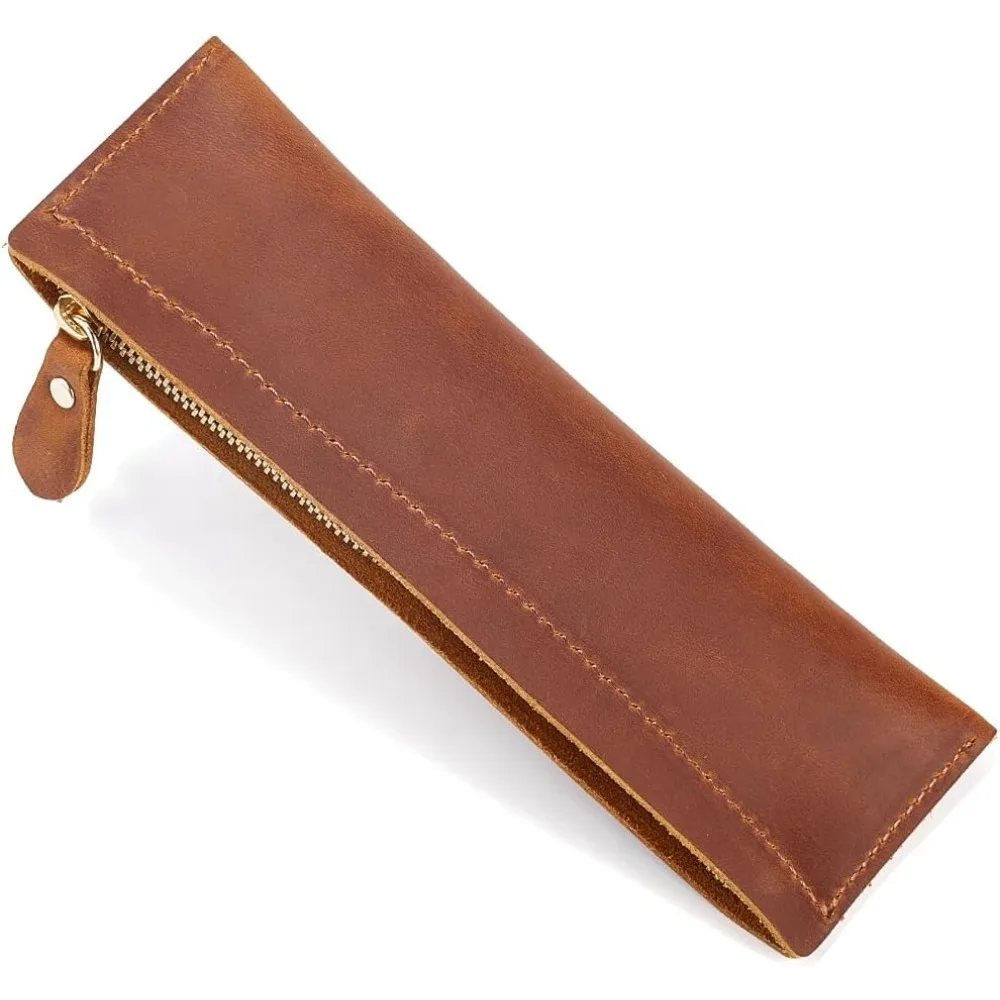 

Прямоугольные кожаные пеналы на молнии с фурнитурой из сплава, для учебных принадлежностей, цвет седельный коричневый, 19.1x5.8x2.4см