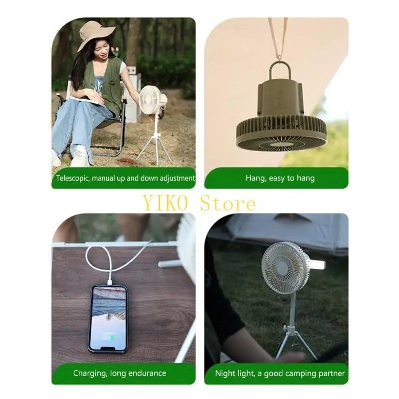 K32C Portable Camping Fan Rechargeable Multifunctional Mini Fan Outdoor Camping Ceiling Fan Led Light Tripod Desktop Fan