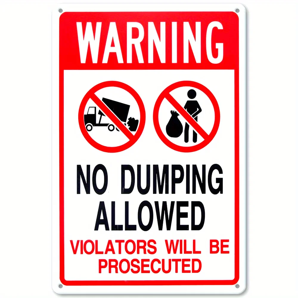 1pc English Warning No Dumping Sign - UV Resistant & Waterproof Aluminum Yard Sign with Wall Mount, 8x12 Inch Art Deco Style - M