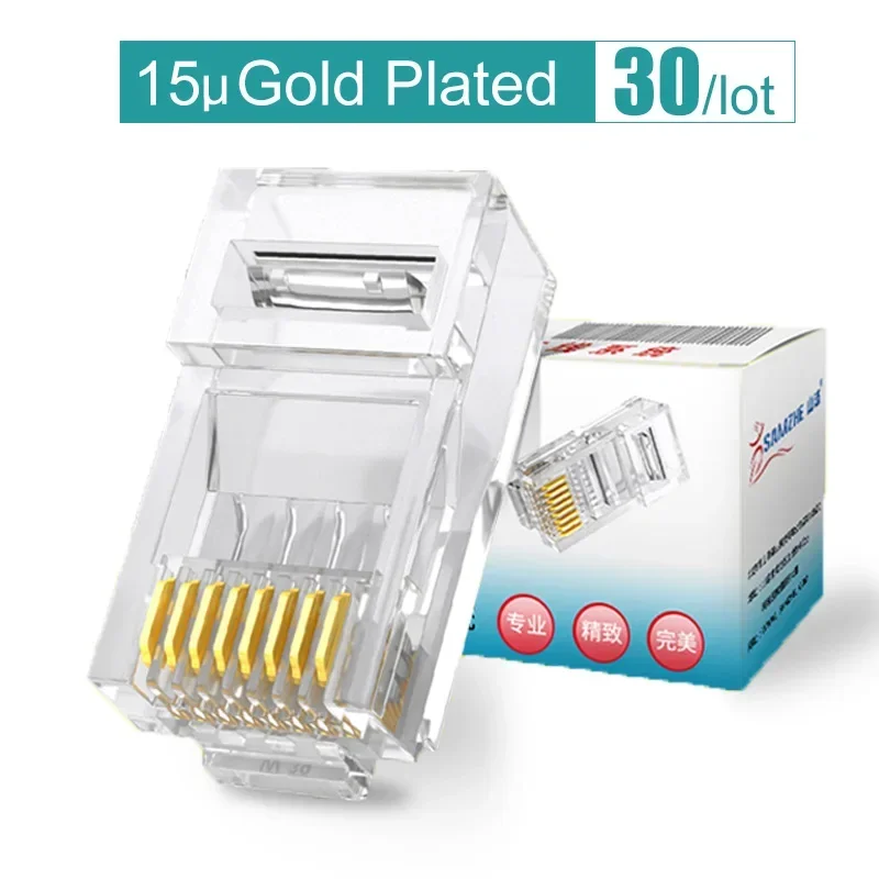 SAMZHE Cat5e RJ45 modulaire plug 8P8C-connector voor Ethernet-kabel, vergulde CAT 5e Gigabit Bulk Ethernet-krimpconnectoren