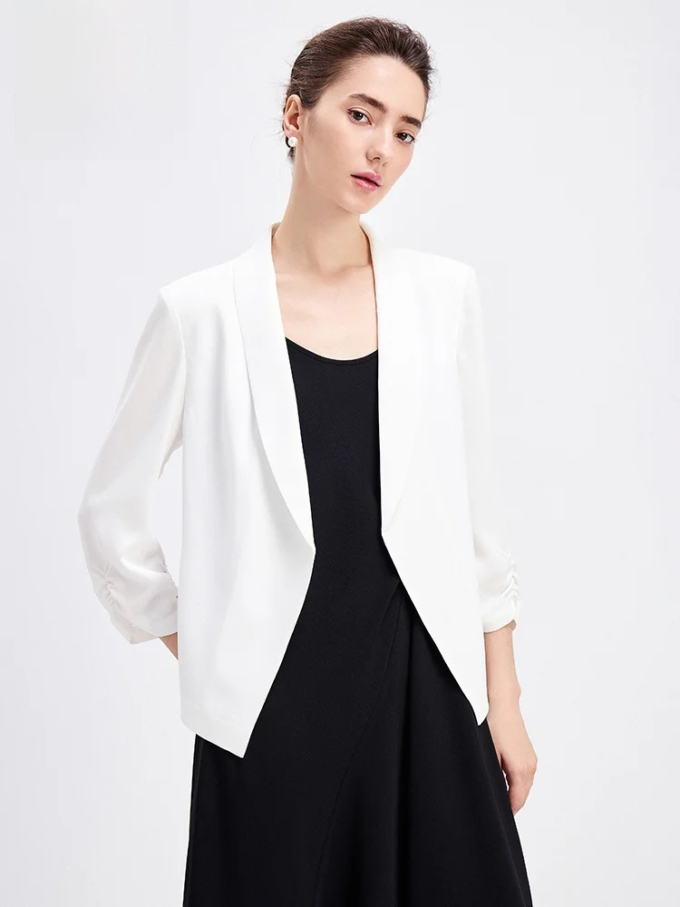 

Navigare Slim Fit White -Sailboat Design Women's Suit Jaet Commute Sle Spring Summer New Arrival 7/8 Sve Length