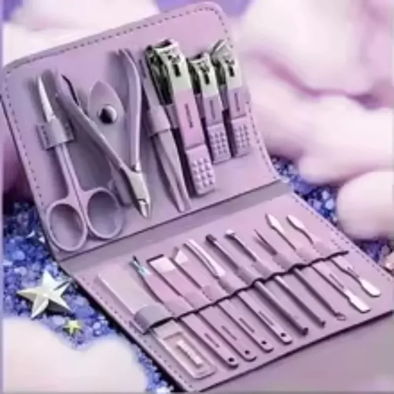 16Pcs Stainless Steel Nail Clippers Cuticle Nippers Set Portable Travel Case Household Manicure Pedicure Grooming Supply