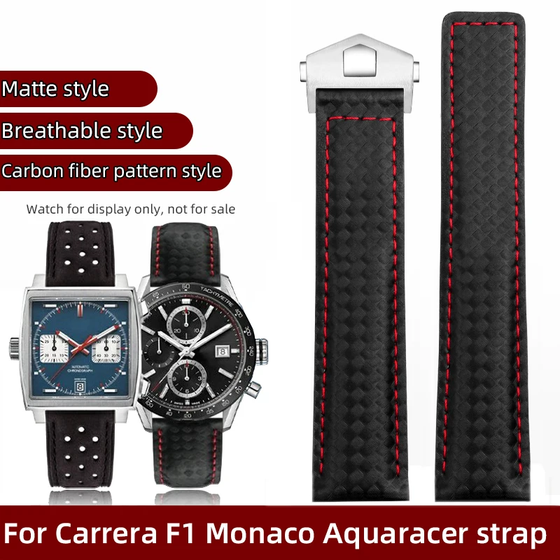 

22mm carbon fiber grain leather strap for TAG HEUER Aquaracer Carrera F1 Monaco 18mm folding buckle 19mm 20mm watchband bracelet