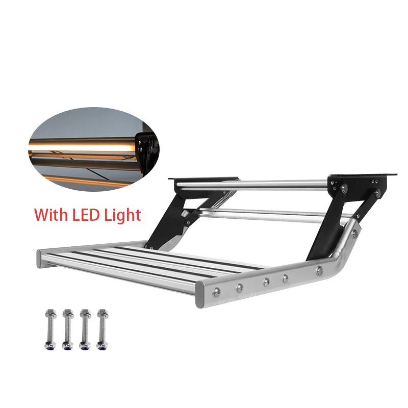 Caravan Accessories RV Step with LED Light Folding Aluminum Manual Pull Out Single Step