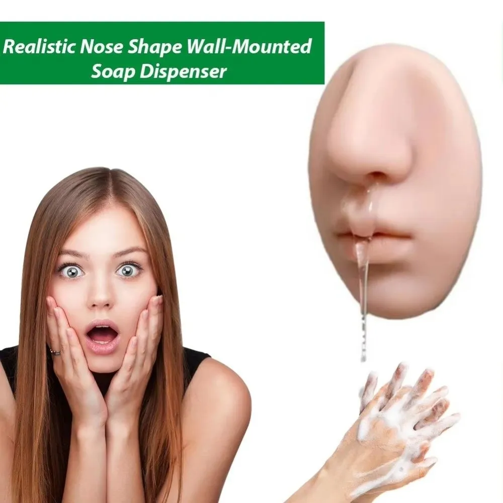 New Nose Shape Dispenser Wall-Mounted Simulation Bathroom Hand Soap Holder Refillable Silicone Soap Liquid Squeeze Dispenser