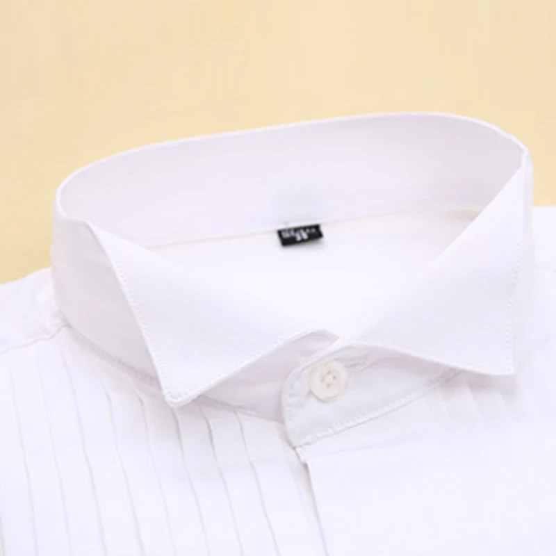 French Cufflink Tuxedo Shirt for Men White Black Wing Tip Collar Men\'s Wedding Party Evening Shirts Long Sleeve Dress Shirt