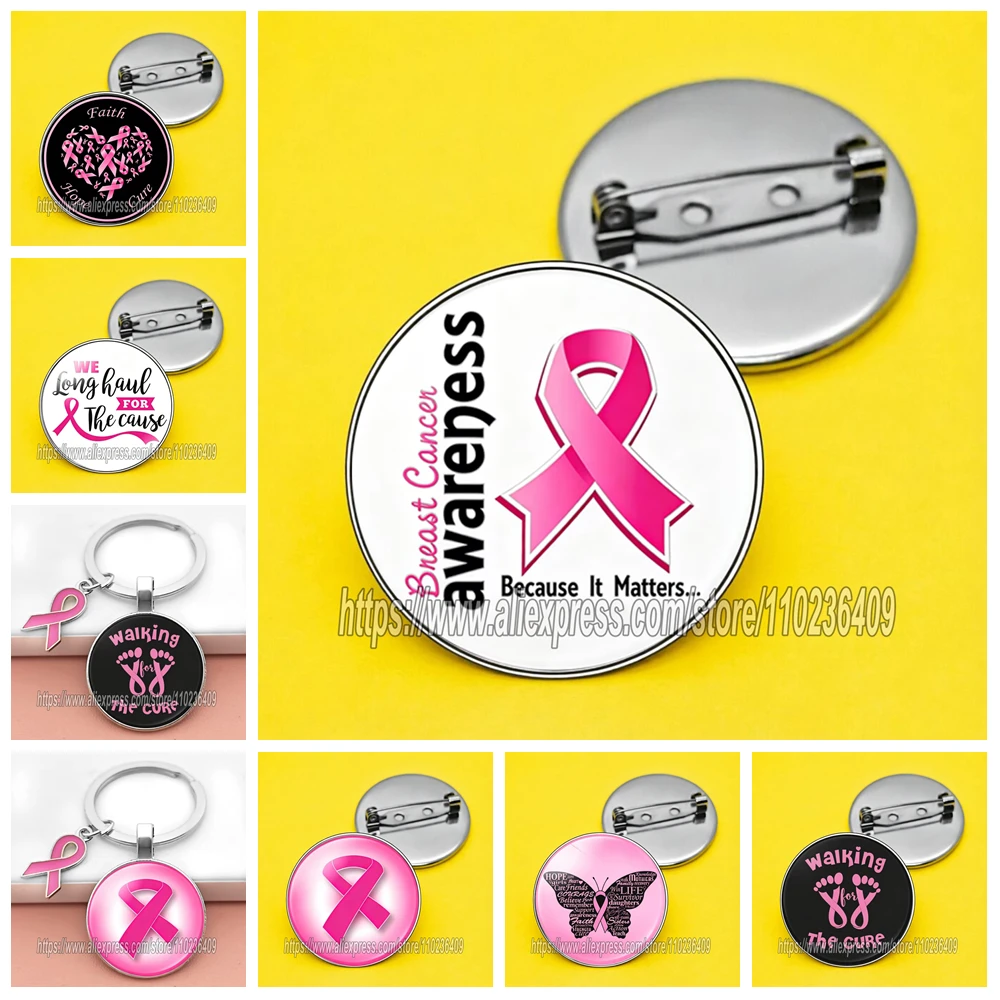 Stainless Steel Breast Cancer Awareness Brooch Pink Ribbon Pin Women Gift
