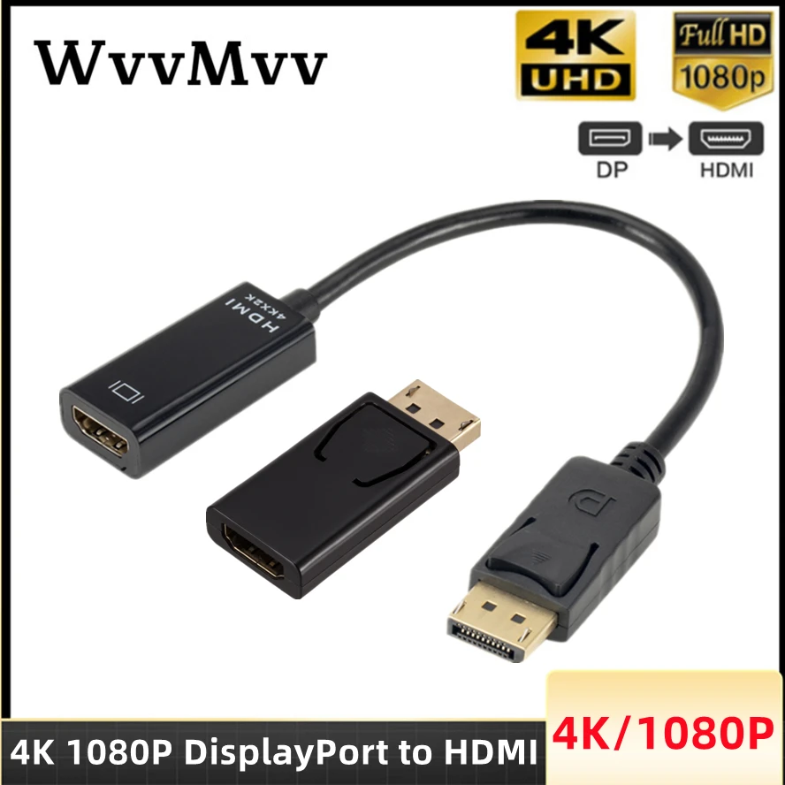 4K DisplayPort to HDMI-compatible Adapter Male DP to Female HDMI-Compatible Cable Converter Video Audio For HD TV PC Projector