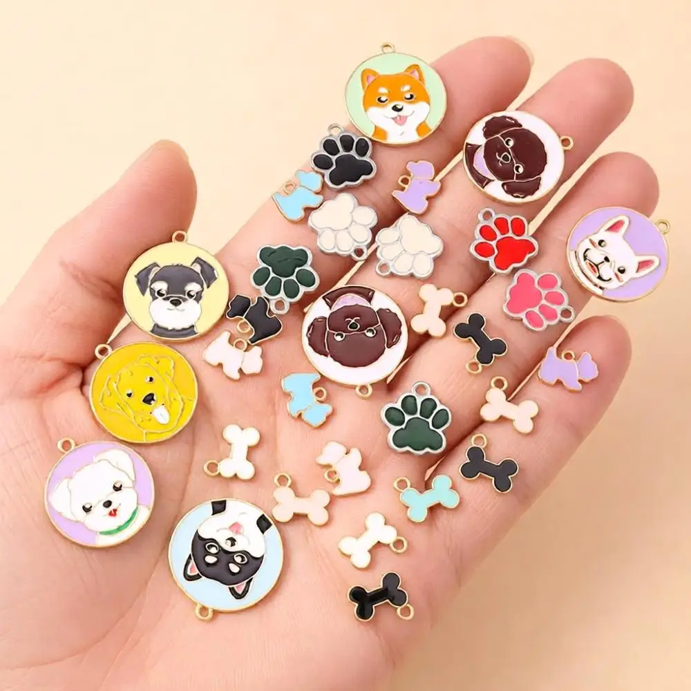 20pcs Cartoon Animal Charms Enamel Dog Footprint Charms Pendants for Jewelry Making Drop Earrings Necklaces DIY Crafts Supplies