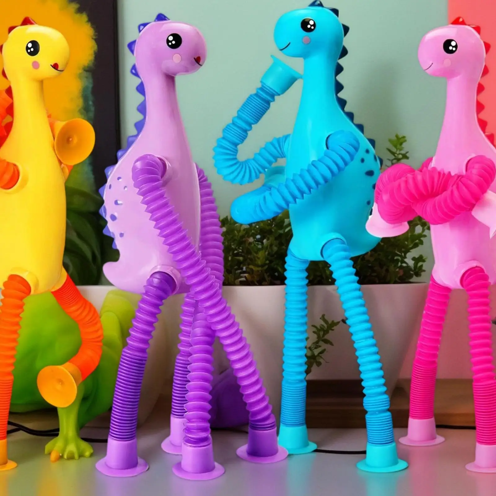 Ventosa telescopica Giocattoli animali Giocattoli da viaggio Tubo sensoriale dinosauro 4 pezzi Bomboniere educative Fidget con luci per