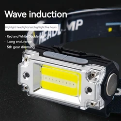 Sensor COB Headlight 5 Modes Mini Work Headlamp Torch Rechargeable Outdoor Cycling Fishing Camping Flashlight Hat Clip Head Lamp