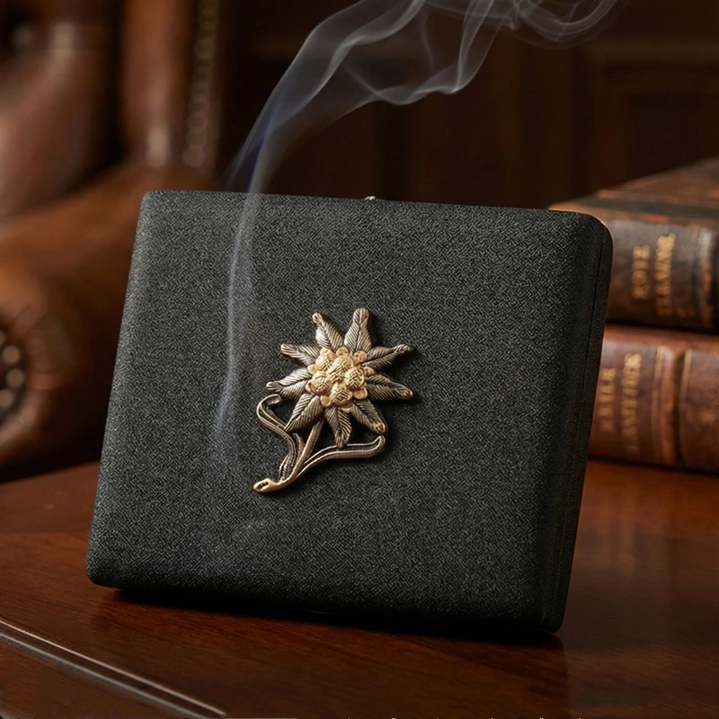 

Edelweiss Pure Copper Cigarette Case for 20 Sticks with Inlay Badge Portable Men's Smoking Gift Item