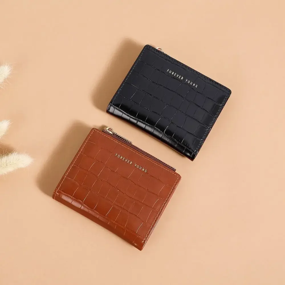 محفظة نسائية عصرية قابلة للطي قصيرة عالية الجودة من جلد البولي يوريثان بسحاب، محفظة صغيرة بلون سادة ونافذة تعريف متعددة الاستخدامات #3