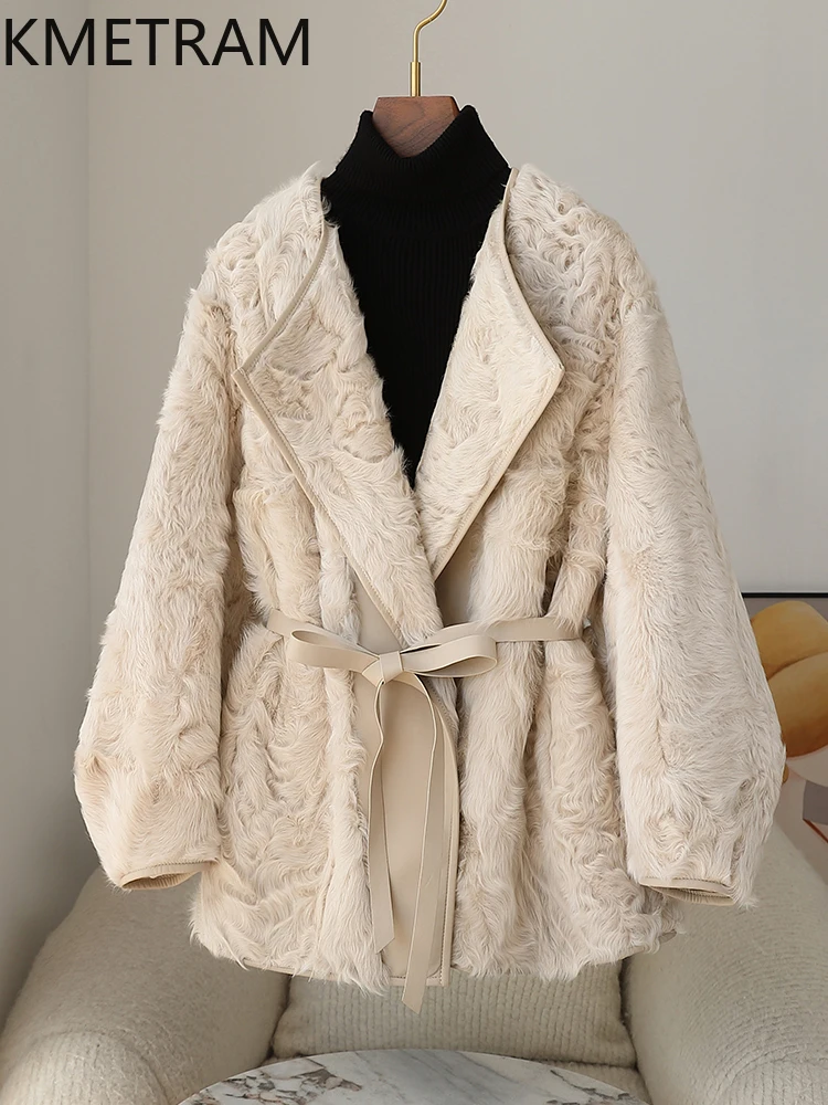 100% Natural Wool Sheepskin Double Faced Fur Coat Woman Luxury V-neck Real Fur Jacket Women Winter Clothes 2025 шуба женская