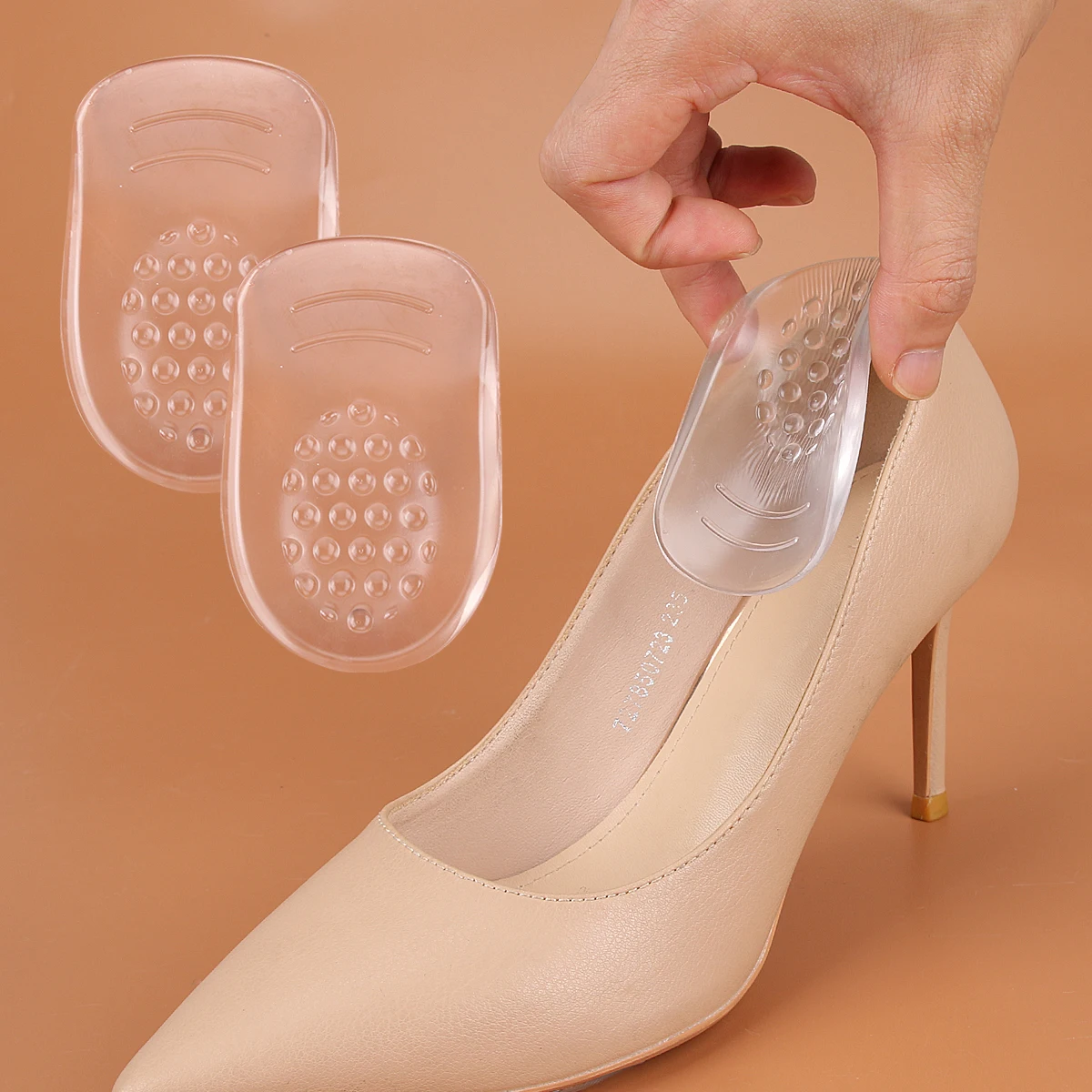 Silicone Gel Heel Cups - Shoe Inserts for Plantar ache, Sore Heel Pain,  - Pad and Shock Absorbing Support for Women (1 Pairs）