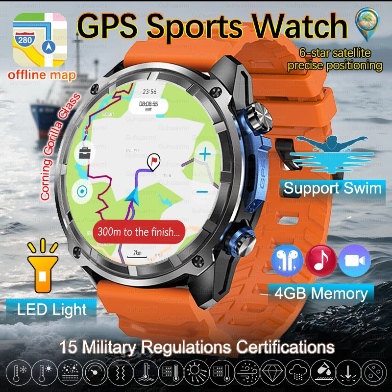 

Men 4GB Memory Military GPS Outdoor Smart Watch 1.43'' AMOLED Display 5ATM Waterproof Swimming Ranging Fitness Trackr Smartwatch