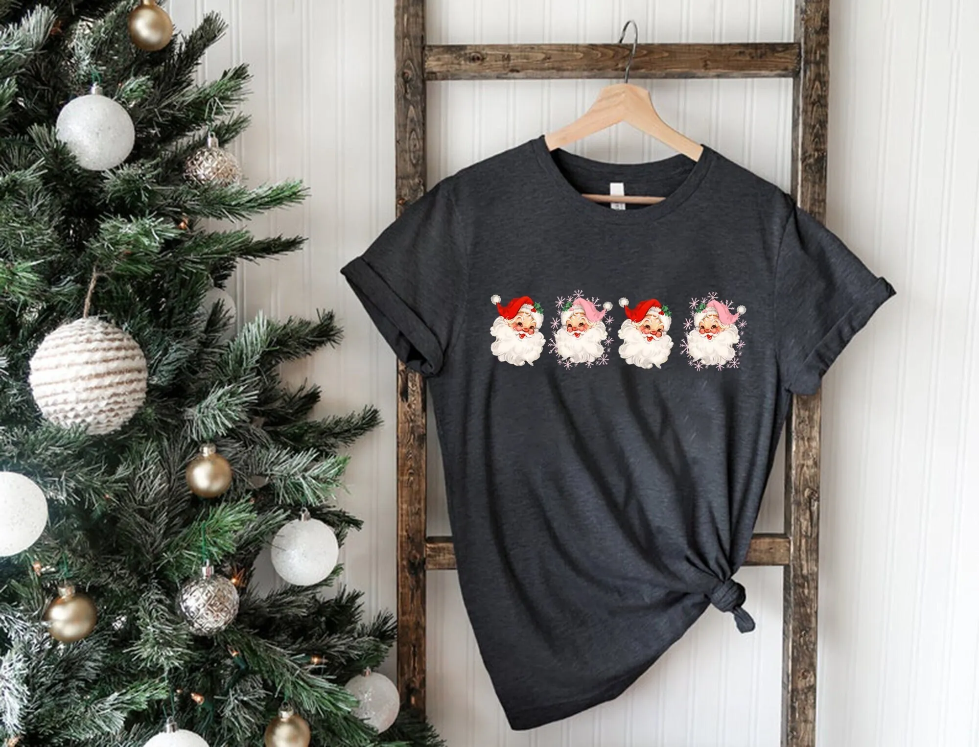 Vintage Santa Claus Christmas T Shirt For Women Baby Family S