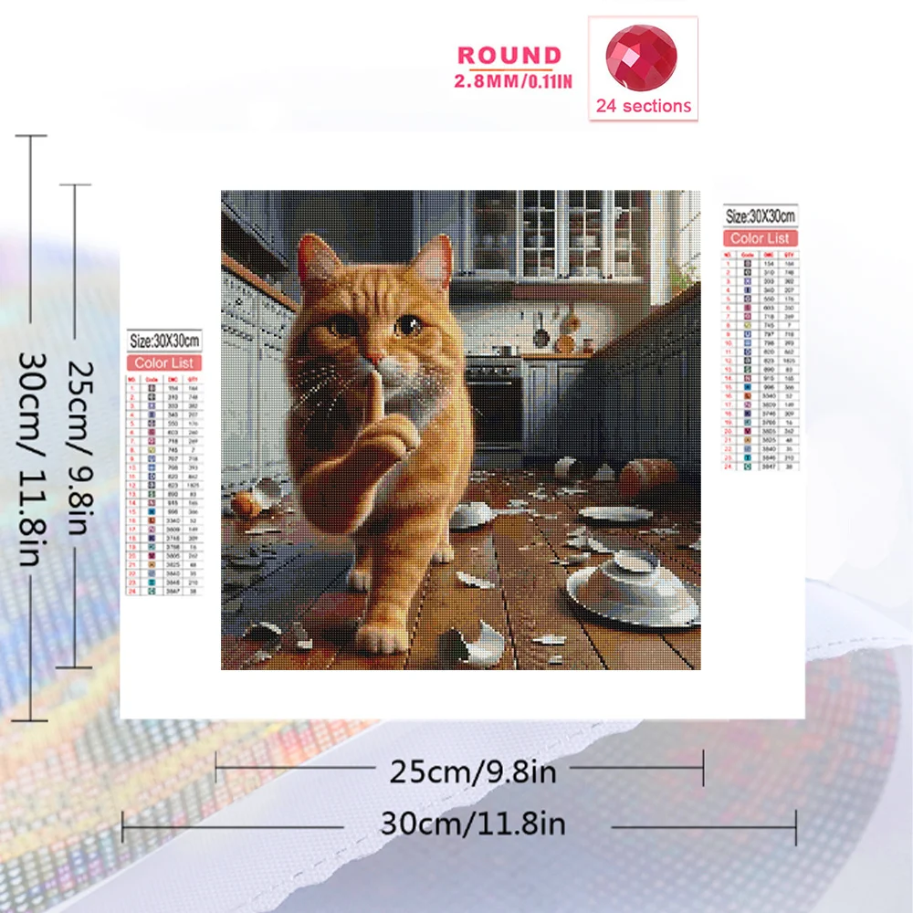 Huacan DIY Diamond Painting Animal Cat Rhinestones Full Mosaic Cartoon Cute Home Decoration Adult Handmade Hobby