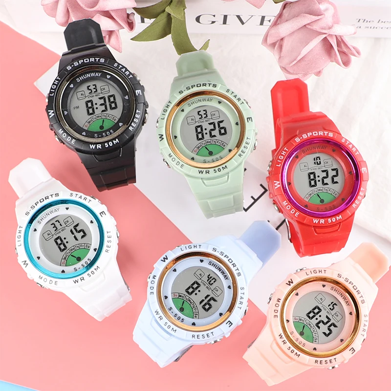 Children Electronic Watch Boys and Girls Macaron Sports Wristwatch Luminous Alarm Clock multifunctional Kids fashion Watches