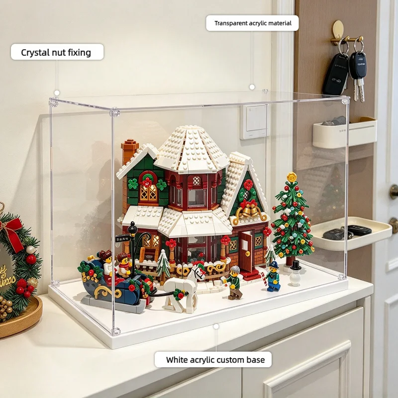 High Clear Acrylic Display Case For Lego11387 Christmas Holiday Cabin, Dustproof Showcase Storage Box for Building Blocks Model