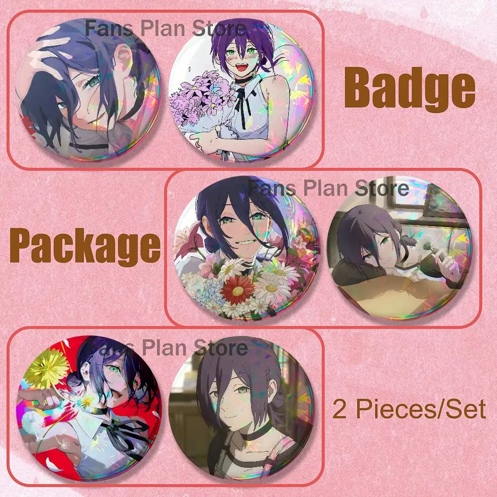 C-Chainsaw Reze Brooches For Backpack Accessories 25,32,44,58,75mm Round Enamel Pins 2-piece Set Cartoon Anime Badge