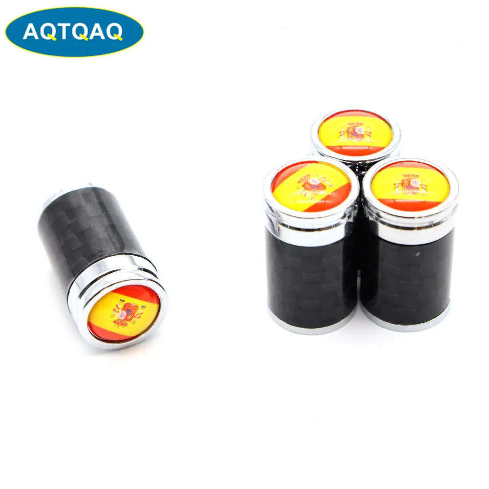 

AQTQAQ 4 Pcs/Set Copper + Carbon Fiber Spain Flag Style Tire Valve Stem Cap Tire Wheel Stem Air Valve Caps for Auto Cars