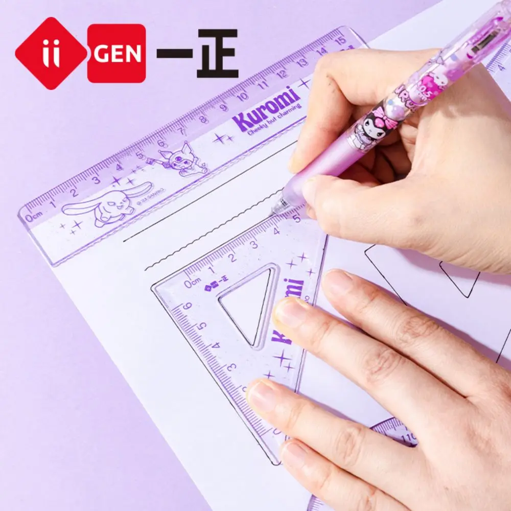 Iigen 4PCS/Set Drawing Ruler Sanrio Measurement Cute Geometry Triangle Ruler Straight Edge Protractor School Office Stationery