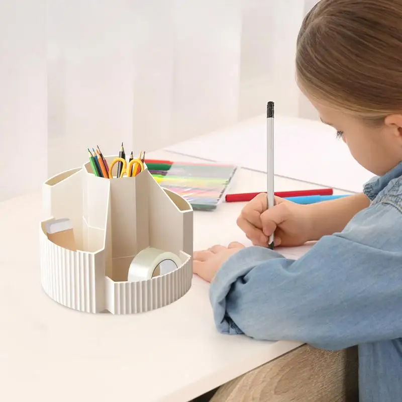 Rotating Pencil Holder For Desk 5 Compartments Marker Holder Multi-Functional Large Desktop Pen Container Organizer Desk